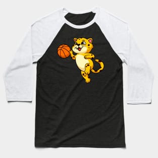 Cute Cartoon Leopard Cat plays Basketball Kids Baseball T-Shirt